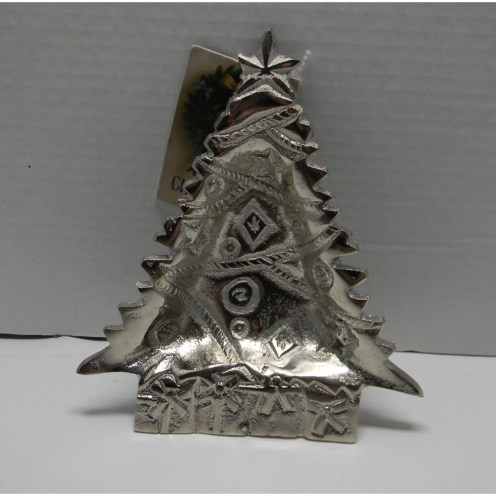 Christmas Blues Silver Christmas Tree Silver tone Bowl Keys Nuts Candy NWT